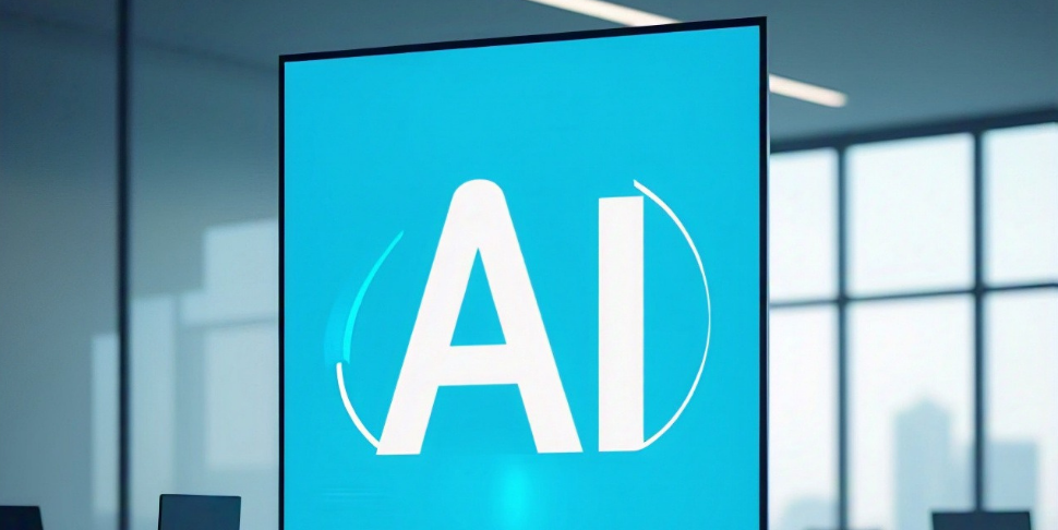 In display stand, project AI sentence